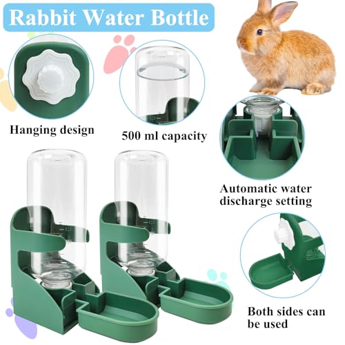 kathson 2 PCS Rabbit Water Dispenser for Cage 17 Oz Hanging Guinea Pig Water Bottle No Drip Gravity Automatic Bunny Water Bottle No Leak Small Animal Water Bottle for Chinchilla Ferret Hamster（Green） - color: Green, size: 2 PCS