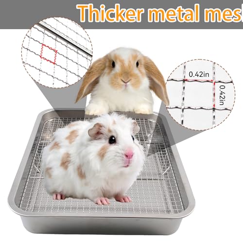 kathson Stainless Steel Rabbit Litter Box,Metal Litter Tray for Rabbits,Large Space Stainless Steel Bunny Litter Pan with Grid,Small Animal Toilet Training Accessories for Cats Guinea Pig Hamster