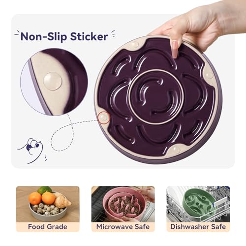 Ceramic Slow Feeder Dog Bowl, 1.8 Cups Anti -Slip Slow Feeding Bowl to Slow Down Eating, 8.2 Inch Dog Food Dish for Medium to Large Breeds, Pink - color: Pink, size: Medium