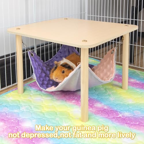 BESNEW Enlarged Guinea Pig Hammock with Wooden Stand,Small Animal Hanging Bed Large Platform for Guinea Pigs Bunny Ferret Hamster Hiding Sleeping 13L x 13W x 11H in - style: Hammock with stand
