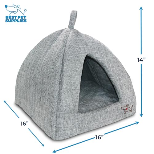 Best Pet Supplies Cat Bed for Indoor Cat, Domed Tent House with Removable Pillow, Covered Cat Cave for Small Dog, Puppies and All Breeds of Cats - Gray Linen, 16 x 16 x H:14" - color: Gray Linen, size: 16" x 16" x H:14"