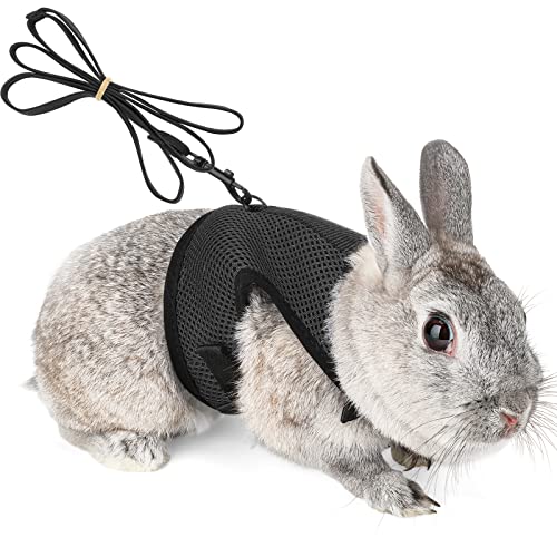 PETTOM Bunny Rabbit Harness with Stretchy Leash Cute Adjustable Buckle Breathable Mesh Vest for Kitten Small Pets Walking (Black,L) - color: Black, size: L(Chest:10.6-13.3 in)