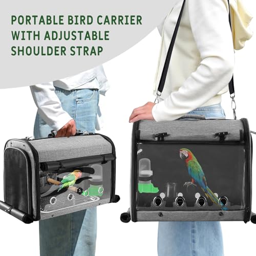 Sanmoncare Bird Carrier Bag Cockatiel Travel Cage with Stand, Lightweight Travel Carrier for Small Bird, Portable Parrot Travel Bag, Pet Transparent Travel Backpack - color: Grey