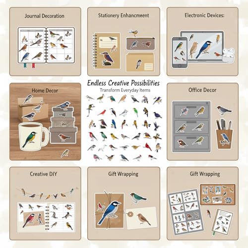 47pcs Bird Stickers for Bird Lovers - DIY Crafts and Stationery Decoration, Vivid UV Crystal Bird Decals for Scrapbook, Phone Case, Notebook and Daily Items - style: Bird Stickers
