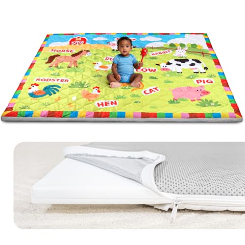 Foam Baby Play Mat, 71x59 Playpen Mat with Removable Cover | Machine Washable Cover, Thicken Cushioning Playmats for Baby, Non-Slip Bottom, Easy to Clean for Infants, Farm - color: Farm, size: 71" X 59"