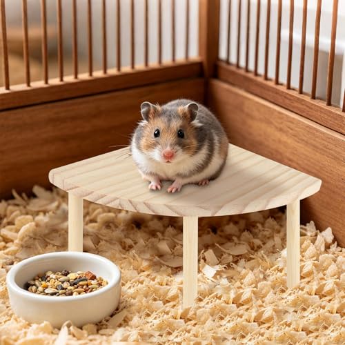 2 Sets Solid Wood Hamster Platform & Corner Platform, Small Pet Cage Accessories for Dwarf Syrian Hamsters Gerbils Mice Degus