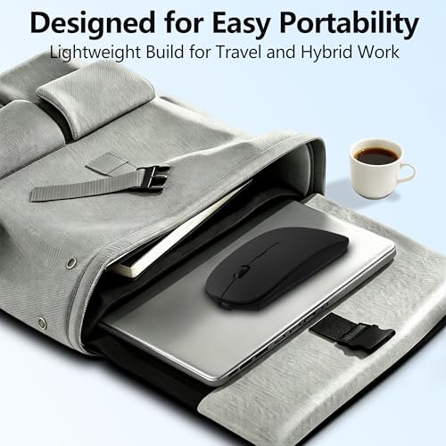 Slim Bluetooth Wireless Mouse with Jiggler - Black | Rechargeable Portable Mouse, BT5.2 & 2.4G, USB-C/USB-A Receiver, Adjustable DPI for MacBook, iPad, Laptop & PC - color: Black