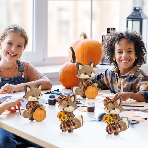 DoubleFill 2 Pcs Fall Fox Figurine Thanksgiving Wooden Fox Figurines Table Decoration for Autumn Thanksgiving Gifts Home Office Centerpiece Decor Party Supplies (Classic Style) - style: Classic
