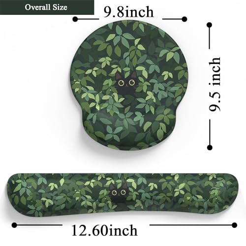Cute Ergonomic Green Mouse Pad Cat Wrist Support,[ 20% Larger] Wrist Rest Gel Anime Kawaii 3D Green Office Plants Mouse Pads, Keyboards Silicon Wrist Pad,Pain Relief,Game Work Study Home Office. - color: Cute Black Cat in Grass