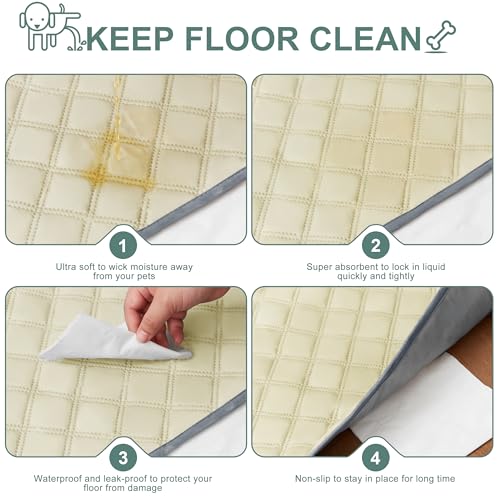 Eterish Reusable Washable Pee Pads for Dogs Large/Extra Large 36'' x 41'' 2 Pack, Absorbent Pet Puppy Dog Training Pads Non-Slip, Waterproof Whelping Potty Pads for Dogs Leak-Proof - color: Beige, size: 2 Pack (36"x41")