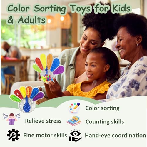 Color Sorting Sensory Toys, Fine Motor Skills Toys for Toddlers, Montessori Toys Preschool Learning Activitie, Sensory Activity Toy for Kids 3+ and Adults - style: Peacock