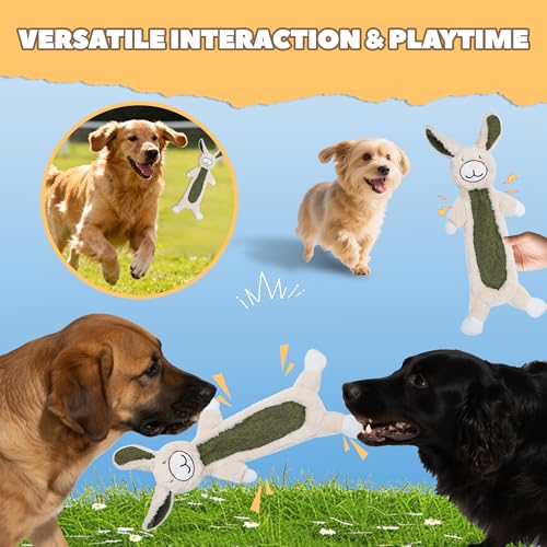 Squeaky Dog Toys for Small & Medium Breeds, Soft No Stuffing Interactive Puppy Teething Chewing Toy with Crinkle Paper, Best Birthday, Christmas, Halloween, Easter Gift, Flat Rabbit - color: Rabbit