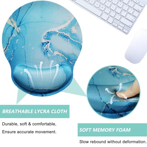 Mouse Pad with Wrist Support, Ergonomic Mouse Pad with Memory Foam Wrist Rest Cushion, Non-Slip Rubber Base Gaming Mice Pad for Home Office Computer Laptop, Green Marble - color: Green marble