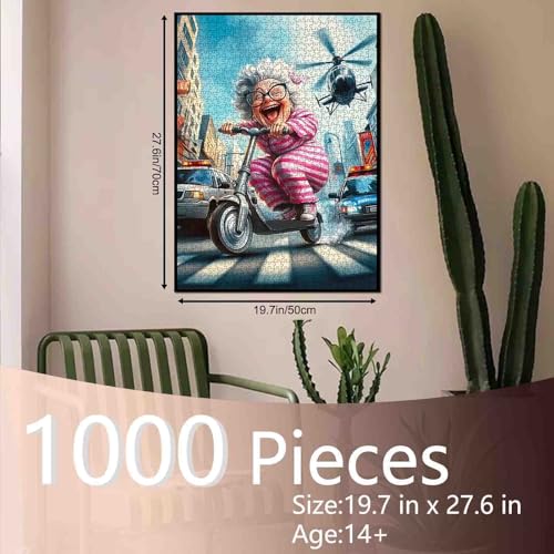 Crazy Old Woman 1000 Piece Jigsaw Puzzles for Adults Laughing Ladies Painting Jigsaw Puzzle Planes and Cars 1000 Pieces Puzzles 20''x27”inch DIY Craft Puzzle Art Home Wall Decor Family Challengings - color: Artwork-21