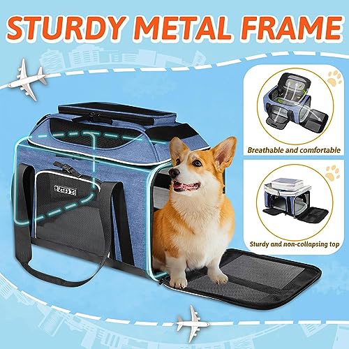 Top-Expandable Small Pet Carrier 18"x13"x9.5" Airline Approved | for Southwest Airlines, Lockable Safety Zippers and Anti-Scratch Mesh, Soft-Sided, Pets Under 10 Lbs, Blue - color: Blue, size: 18.0"L x 13.0"W x 9.5"H