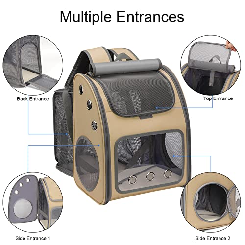 Expandable Cat Backpack Carrier for Cats & Small Dogs Up to 18 lbs | Portable Pet Travel Carrier, Super Ventilated Design, Airline Approved, Ideal for Traveling/Hiking/Camping, Khaki - color: Khaki-Standard