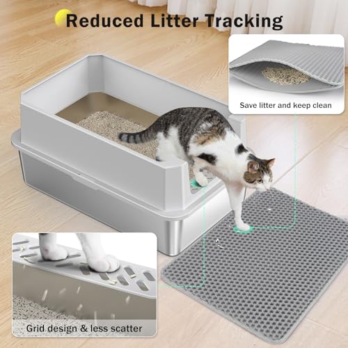 Stainless Steel Litter Box, Extra Large Litter Boxes for Big Cats, XLarge Metal Cat Litter Box with Lid, Anti-Urine Leakage XL Box with High Sides, Easy Clean, Non-Sticky, Scoop Included - color: Silver Grey, size: XL