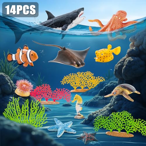 81PCS Large Realistic Ocean Sea Animal Toys with 20" Floor Puzzles for Kids, Kids Solid Ocean Animals Figuress Includ Shark,Octopus,Starfish,Sea Turtle for Toddler Boys Girls Birthday Gifts