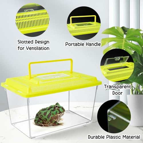 12Pcs Plastic Reptile Terrariums Carrier Cage, Tarantula Enclosure Breeding Box Hatching Container Transparent Fish Tank Turtle Aquarium with Random Color Lid for Hermit Crab, M(7" x 4.3" x 4.3") - size: M