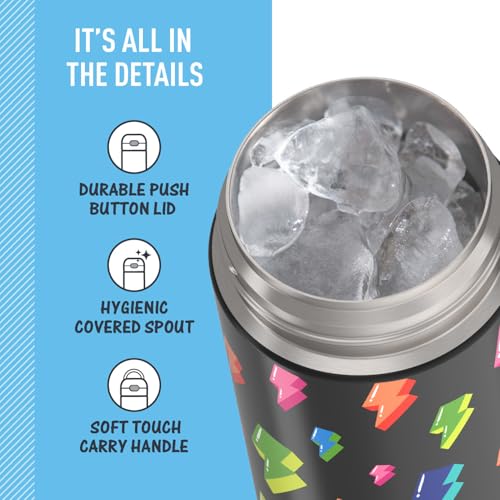 THERMOS FUNTAINER Water Bottle with Spout, 16oz, Lightning Bolt Girl | Kids Stainless Steel Insulated Water Bottle, Keeps Drinks Cold Longer for School & Play, BPA-Free - color: Lightning Bolt Girl, size: 16 Ounces
