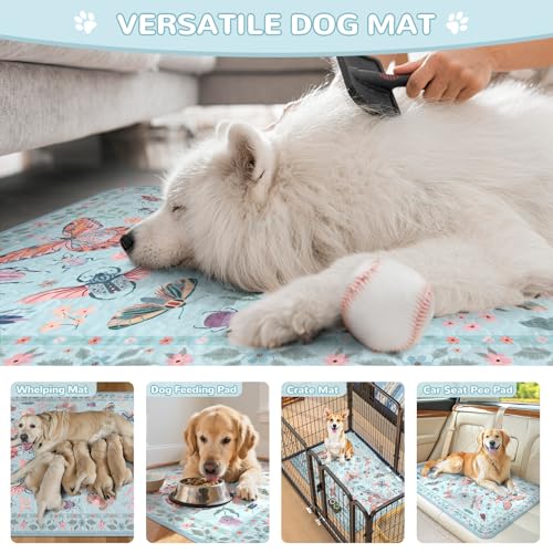 Lahome Washable Reusable Pee Pads for Dogs - Blue Butterfly & Insect Print 2 Pack Puppy Pads, Super Absorbent & Waterproof Training Mats for Crate & Floor - Leakproof with Non-Slip Backing (36"x36") - color: Blue-03, size: 3FT x 3FT (Pack of 2)