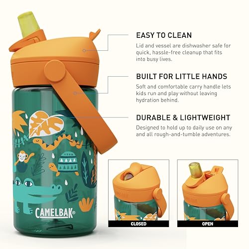CamelBak Thrive Flip Straw Kids Water Bottle with Bite Valve, Tritan Renew Design for School and Travel, 14oz, Jungle Animals - color: Jungle Animals