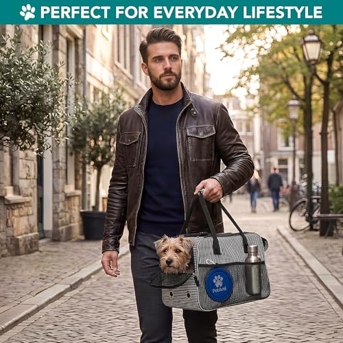 PetAmi Dog Purse Carrier for Small Dogs Cats, TSA Airline Approved Soft-Sided Pet Carrier with Pockets, Ventilated Travel Tote Bag with Bed & Shoulder Strap, Puppy Kitten, Max 12 lbs, Stripe Black - color: Stripe Black