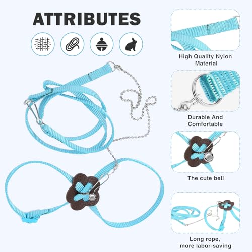 2 Pack Adjustable Hamster Leash Harness for Harness for Ferret Baby Rabbit Hamster Rat Mouse Leash Lead with Bell (Blue) - color: Blue