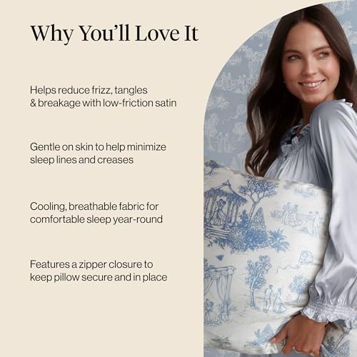 Bridgerton x Kitsch Satin Pillowcase W/Zipper - Size 19x26, Garden Toile | Softer Than Silk Pillow Cases, Smooth Cooling Satin Pillow Case for Hair and Skin, Wrinkle-Free, Machine Washable - color: Garden Toile, size: Standard/Queen (1 Pack)