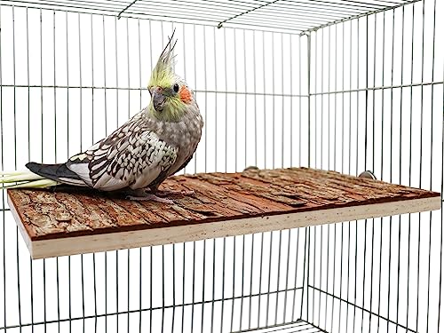 13.6 × 7.9 inch Large Bird Perch Stand Platform, Natural Wooden Small Animals Cage Accessories, Rectangle Stand Perch Shelf for Parrot Parakeet Cockatiel Rat Hamster Guinea Pig Conures Chinchillas - size: 13.6 × 7.9 inch