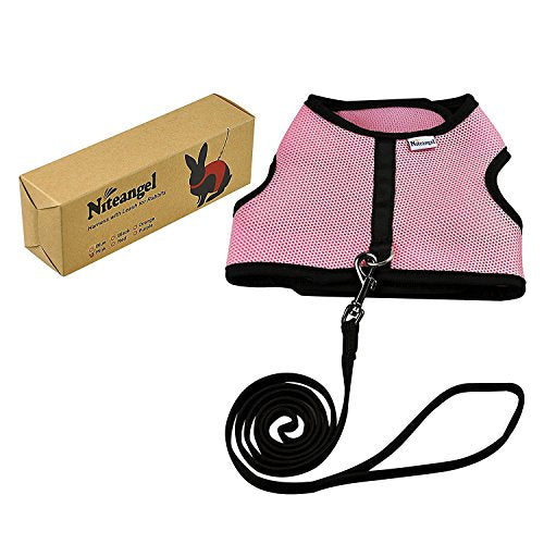 Niteangel Adjustable Soft Harness with Elastic Leash for Rabbits (L, Pink) - color: Pink, size: L
