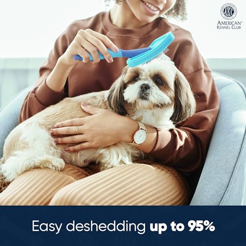 AKC Deshedding Slicker Brush for Dogs & Cats, Coated Tips | Skin-friendly grooming brush removes loose hair and detangles fur for dogs and cats of all breeds.