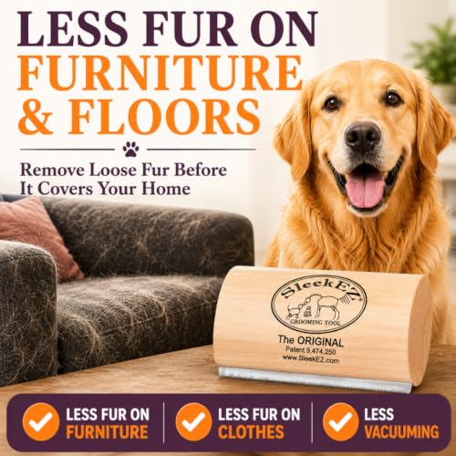 SleekEZ Dog Brush for Shedding | Patented Deshedding Dog Brush | Pet Hair Remover for Short, Medium & Long Coats | Made in USA | 5 Inch - style: Dog Brush