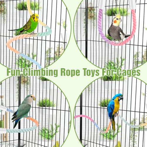 4 Pcs Bird Rope Perches, Bendable Climbing Rope Bird Cage Accessories, Fun Climbing Toy for Parrots, Parakeet, Cockatiels, Lovebirds, Budgies