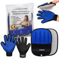Cat Grooming Kit for Shedding – Deshedding Gloves + Self-Cleaning Mitt | Pet hair remover set for shedding - brush gloves for cats & dogs with long or medium coats, self-cleaning mitt