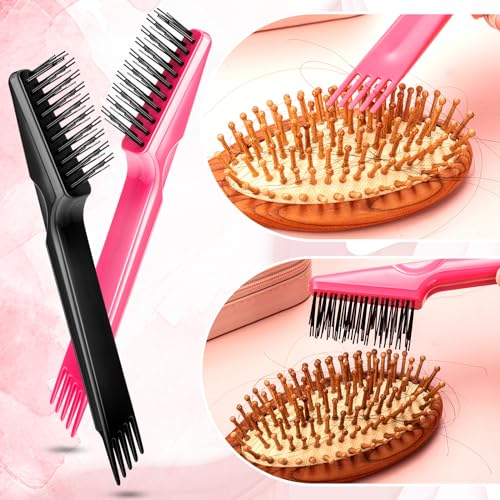 Yaomiao 2 Pcs Hair Brush Cleaner Tool 2-in-1, Black and Pink Hairbrush Cleaner for Removing Hair Dust, Mini Comb for Removing Dirt, Home Salon Use - color: Black,Pink
