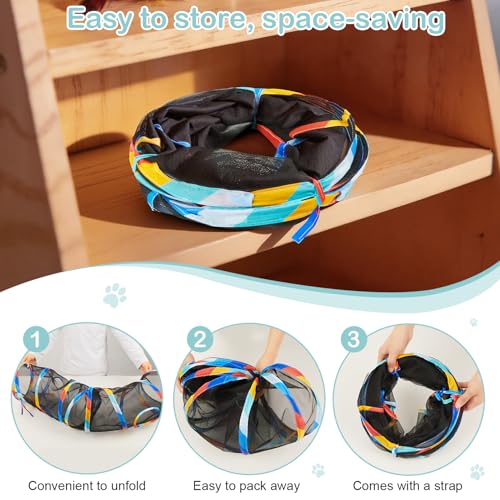 Glittme 48" Mesh Cat Tunnel, Breathable Pet Play Tube for Cats and Rabbits | Collapsible Kitten Tube Featuring A See-Through Mesh Design And Bonus Mouse Teaser For Indoor Play And Hiding - color: Colorful