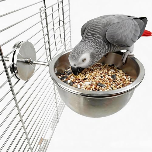 AOTU Anti-Snatch Stainless Steel Parrot Feeding Cups with Locking Buckle - Bird Food & Water Bowls, Essential Bird Cage Accessories for Cockatiel, Conure, Budgie, Macaw Gray Parrot & Small Pets (S) - color: S (10 oz)