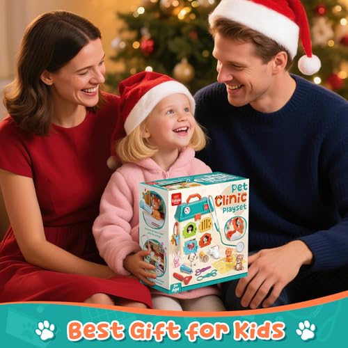 Lehoo Castle Critter Clinic with Key, Pretend Play Doctor Toys for Kids 3-5 | Vet Playset for Toddlers, Animal Hospital with 4 Rooms, 4 Matching Keys, 4 Pets, Medical Accessories, Preschool Toys