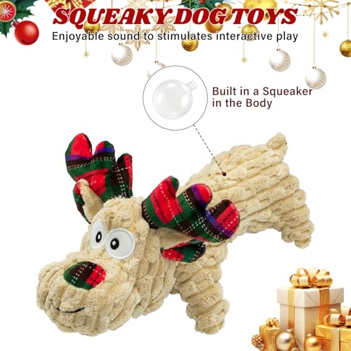 Dog Toys Squeaky Interactive Deer Shape Toy | Puppy Teething Chew Toy, Stuffed PP Cotton, Crinkle Sound Paper Tail, Large Medium Small Breeds - style: Christmas Deer Wide Velvet