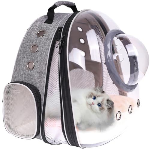 Front Extension Cat Backpack Carrier, Pet Travel Backpack for Kitten and Small Dogs, Clear Bubble Window Space Capsule Astronaut Liked Portable Vet Visit Book Bag Airline Approved - color: Grey