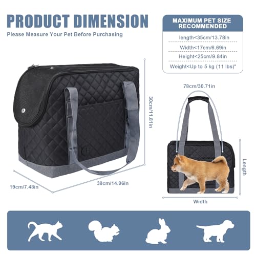 Dog Purse Carrier for Small Dogs, Soft Sided Pet Carrier with Pockets, Foldable Dog Carrier Purse for Puppy, Rabbit, Cat, Washable Breathable Pet Carrier, Dog Carrier Bag for Outdoor Shopping Travel - color: Black