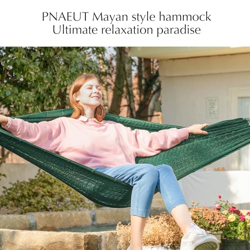 Handwoven Rope Mayan Hammock for Outside, 600 lbs Capacity | 2 Person, Portable Carrying Bag, Easy-Used Tree Straps, Carabiners, Soft Fabric, Patio (Forest Green, X-Large) - color: Forest Green, size: X-Large