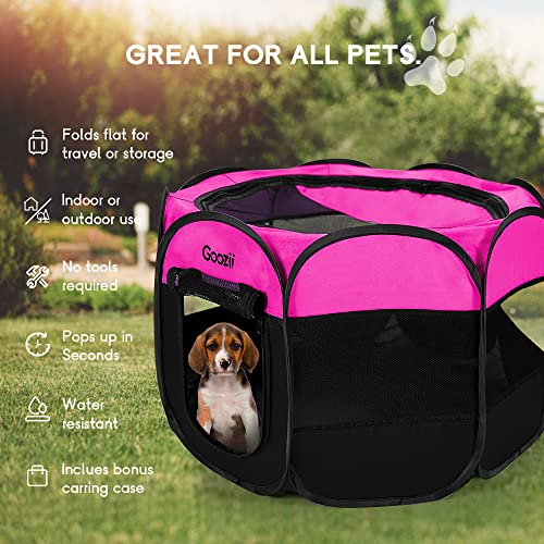 GOOZII Pet Cat Playpen for Indoor Cats Enclosed, Portable Foldable Dog Playpen Outdoor Tent Crate Cage with Zipper Top Cover Door for Kitten Puppy Outside Rv Car Camper (Small Size, Pink) - color: Pink, style: S [29" x 29" x 17"]