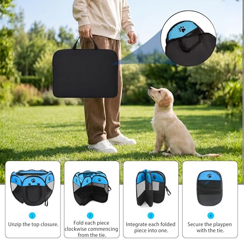 Whelping Box for Cats, Pop-up Playpen for Kittens and Mom with Washable Starry Moon Pad & Grooming Glove, 3-in-1 Portable Cat Delivery Room & Pet Nursery Pen for Indoor Cats Dogs - size: S-29"x29"x18"