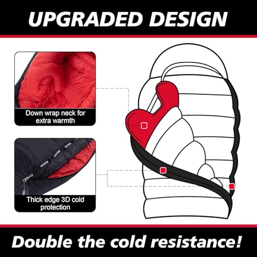 0 Degree Down Sleeping Bag for Adults,Cold Weather Backpacking | 650 Fill Power Down, 4-Season Use, Large Lightweight Compact Carry, Camping Hiking Backpacking - color: 0 Degree