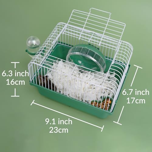 9.1×6.7×6.3 inch Small Portable Hamster Cages, Hamster Carrier, Pet Travel Carrier, Small Animal Pet Cages, with Water Bottle, Food Bowl, Wheel, Blue