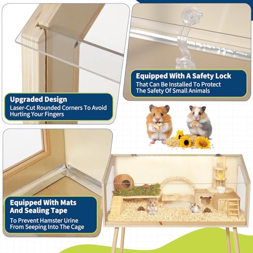 Spacious Wooden Hamster Cage with Legs, Chew-Proof Acrylic Window & Openable Top – Easy Access, Ventilated Habitat for Hamsters, Guinea Pigs, Chinchillas, Gerbils – Large Size 101.6×50.8×120. - size: 40" L x 20" W x 47.5" H