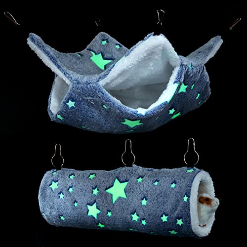 Noctilucent Luminous Guinea Pig Rat Hammock Bunkbed Hanging Tunnel Hideout | Hanging Soft Bed Mat for Ferret Hedgehog Squirrel Hideout Cage Accessories (Tunnel and Bunkbed Hammock) - color: Blue