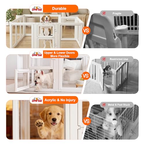 Clear Acrylic Dog Playpen,Indoor Dog Pen,23.6" H,8 Panels | White,Puppy Playpen with Tool-Free Assembly,Dog Play Pen Indoor & Kennel Whelping Cage for dogs,cats & rabbits - size: 23.6"H-8PCS